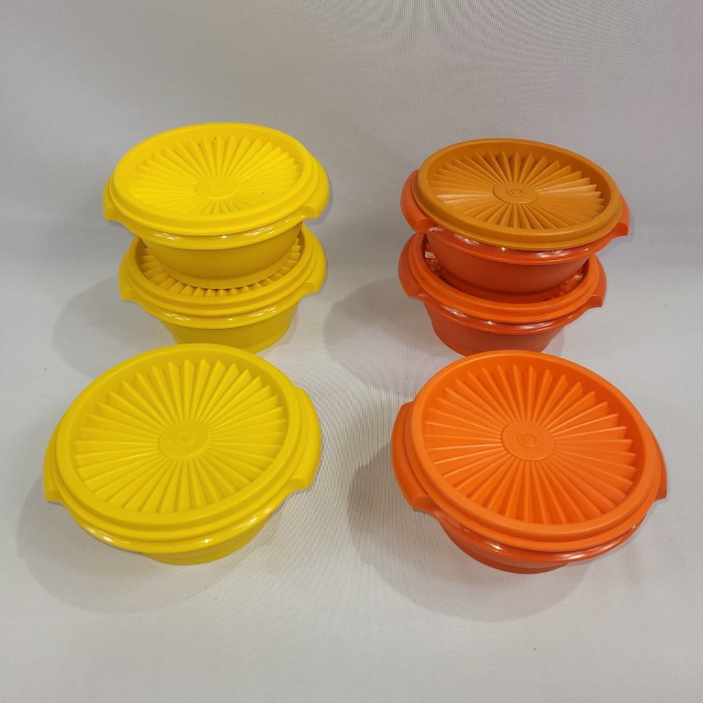 Tupperware Vintage 1323 Set 6 Harvest Starburst Storage Containers w Lids